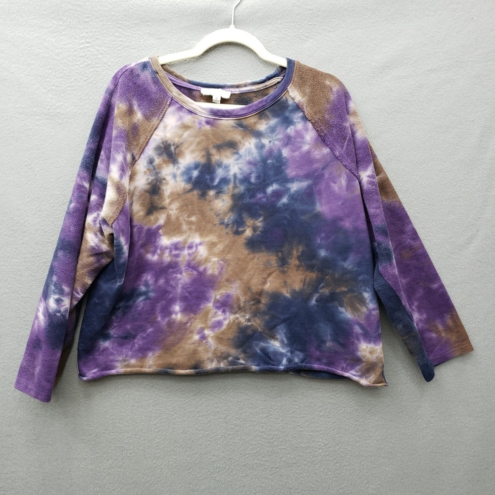 Umgee French Terry Raglan Top Purple Tie Dye Boho Hippie Loungewear Cotton XL
